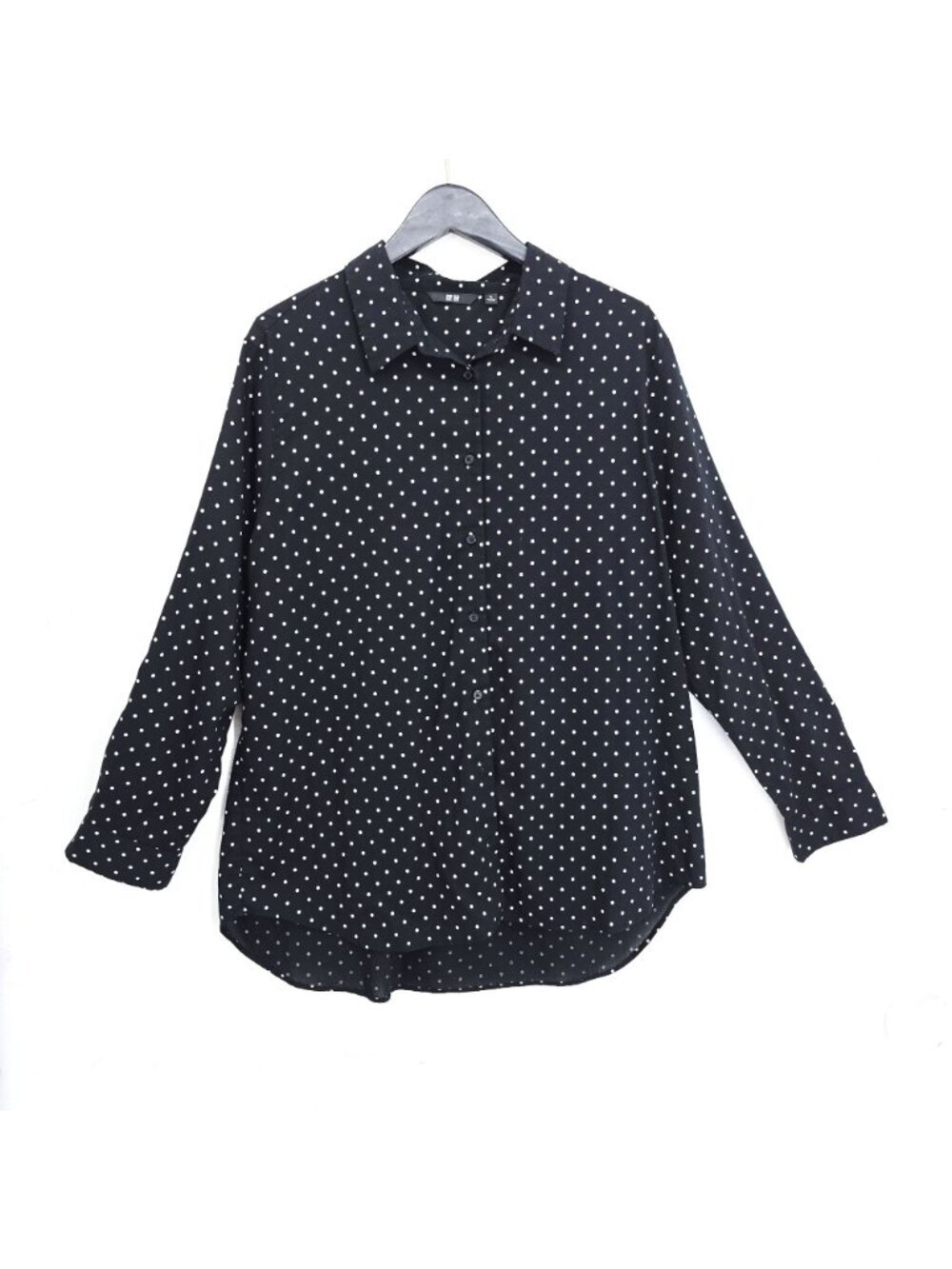 Uniqlo Japan Black White Polkadot Long Sleeve Button Front Shirt Women Size XL - Picture 2 of 5